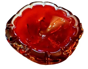 Vintage Rot Kunst Glas Aschenbecher Schale Mundgeblasen 6,5" 3 Pfund 5,2 Unzen - Bild 1 von 11