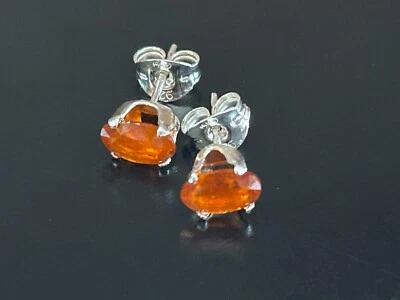 Pendientes facetados naranja cianita ovalados postes de plata 6x4 mm Estate NUEVO Foto 1 de 4