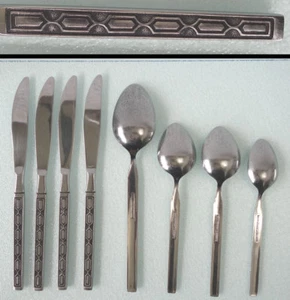 "Lote de 8 vajilla de colección ONEIDA NORTHLAND DE ACERO INOXIDABLE ""MONTEZUMA"", Japón - Imagen 1 de 10