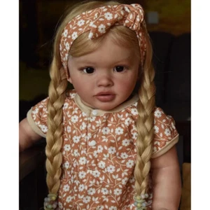 26" Finished Reborn Baby Doll Toddler Girl Cloth Body Rooted Long Hair Art Toy - Picture 1 of 2
