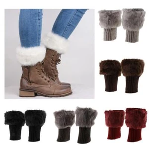 Women’s Fuzzy Knit Boots Cuff Sleeves Fur Toppers Leg Warmer - Picture 1 of 28