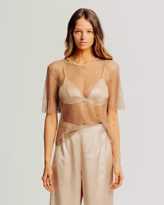 Top e reggiseno a rete con strass rosa oro rosa Torn By Ronny Kobo Samm. Taglia XS. Nuovo con etichetta! - Foto 1 di 23