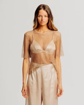 Blusa e sutiã de malha Torn By Ronny Kobo Samm Dusty Rose strass. Tamanho P. Novo com etiquetas! - Imagem 1 de 4