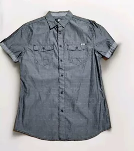 Camicia Rock Republic SS con bottoni polsini tasche grigia nuova piccola stampa all over 40" - Foto 1 di 7