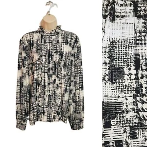 Blusa Karl Lagerfeld Paris Estampada Volantes Manga Larga Tejida Blanca/Negro Grande - Imagen 1 de 10