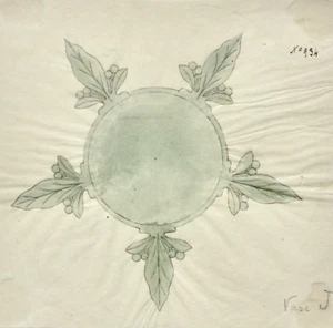 Entwurf für ein florales Jugendstil Ornament für eine Vase, Aquarell, um 1900 - Bild 1 von 9