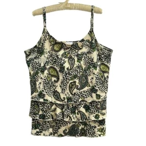 One Step Up Womens 2X Sleeveless Paisley Print Top Green Paisley Spaghetti Strap - Picture 1 of 8