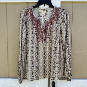 Savanna Jane Embroidered V-Neck Blouse Top Women’s Size Medium Boho Tassels - Picture 1 of 5