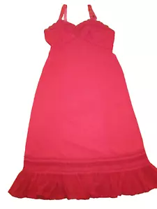 Vintage Size M Red Full Slip Nightgown Heiress Nylon Ruffle Lace Trim Lingerie - Picture 1 of 8