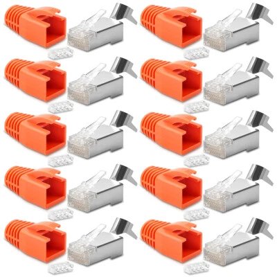 Netzwerkstecker CAT 7 10x Netzwerk Crimp Stecker RJ45 Knickschutz Verlegekabel - Bild 1 von 4