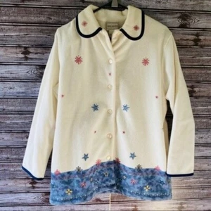Napa Valley Women's Button-down Fleece/Jacket Size M Off-White Blue Snowflake - Picture 1 of 9