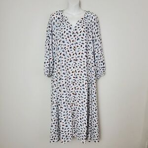The Nines by Hatch Maternity Dress Large White Floral Midi Poplin Button Front