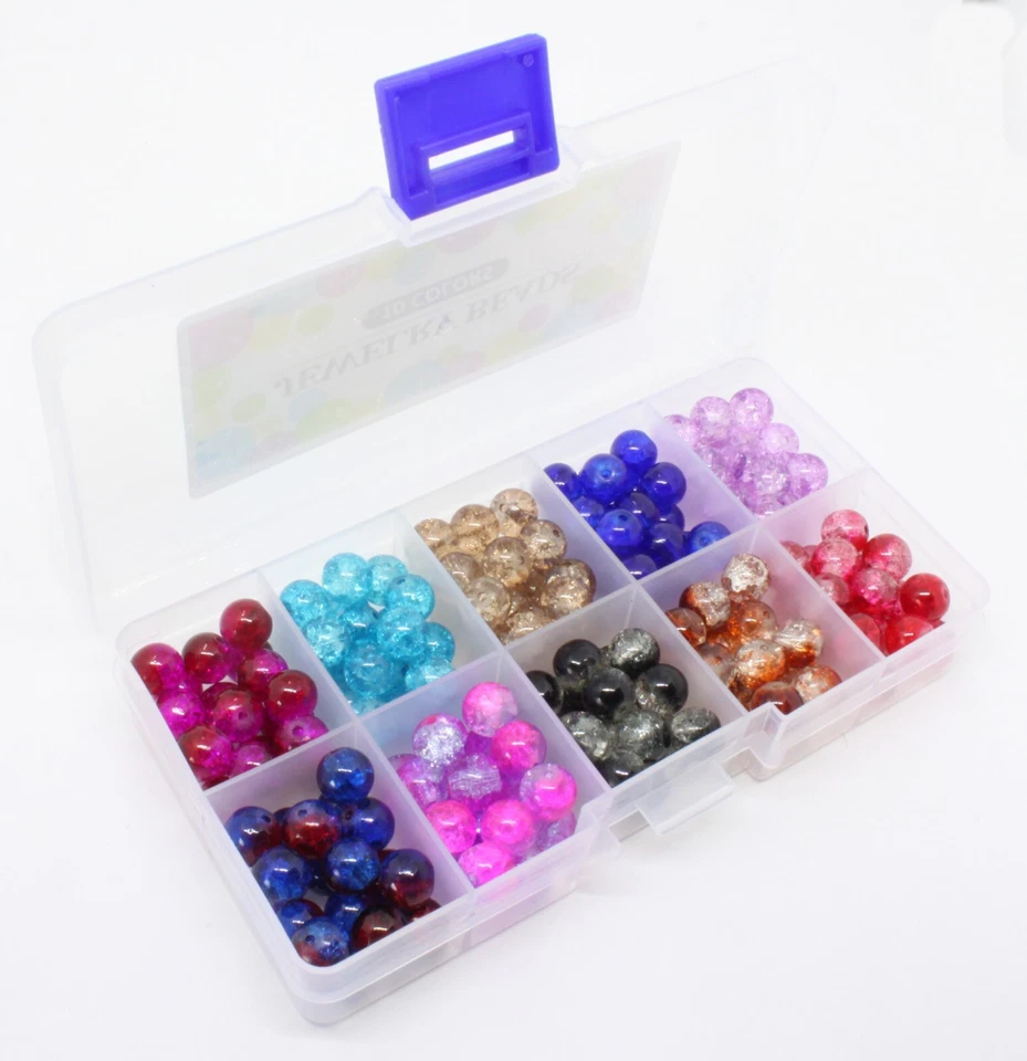 A small box of 8mm Round Crackle Glass Beads. 180+ beads. bead04b - Image 1 of 1