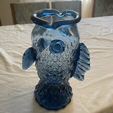 Vase à poisson en verre soufflé Blenko verre bleu cobalt 12 pouces de haut