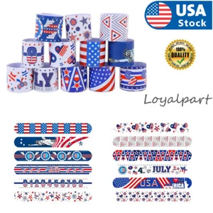 12 PCS Slap Band Bracelet US Party Snap Bracelets 4th of July America Patriotic - Picture 1 of 10