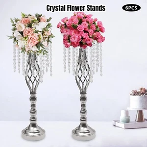 Crystal Flower Stands*6 Wedding Centerpieces Flower Arrangement Holders Sliver - Picture 1 of 18
