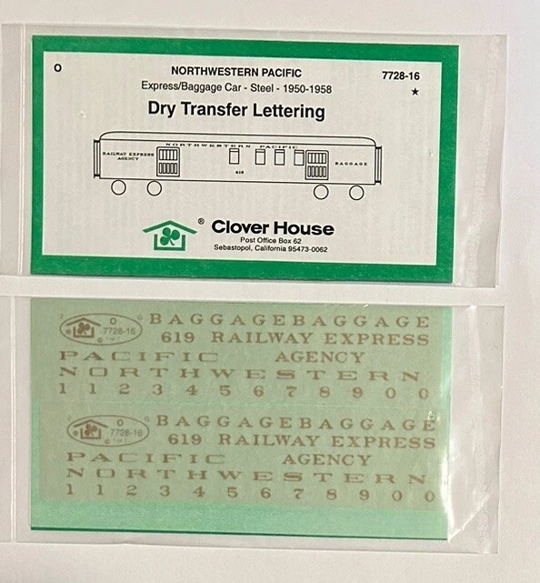 CLOVER HOUSE O DRY TRANSFERS NORTHWESTERN PACIFIC STEEL EXP/BAGGAGE  #7728-16 - Image 1 of 1