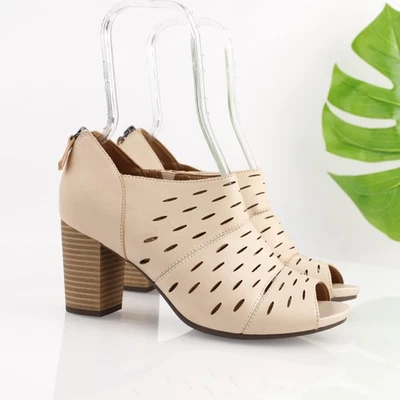 Sandalia Clarks para mujer Okena Sass talla 9 cuero tostado recortes cremallera botín tacón bloque Foto 1 de 4