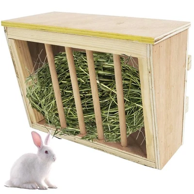 Rabbit Hay Feeder Rack Wooden Food Feeding Manger Bunny Grass Holder Small An... - Image 1 of 4