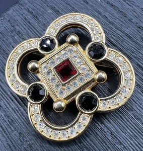 SWROVSKI Swan Crystal Rhinestone Pin Brooch Red Black Gold Ice - Bild 1 von 6