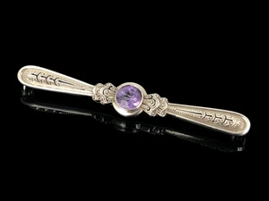 antike Art Deco Brosche um 1936 lila Schmuckstein Silber 935 Laurin Gütesiegel - Bild 1 von 13