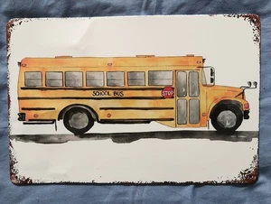 Graman Vintage Metal Tin Sign School Bus 12"x8" Wall Decor - Picture 1 of 4