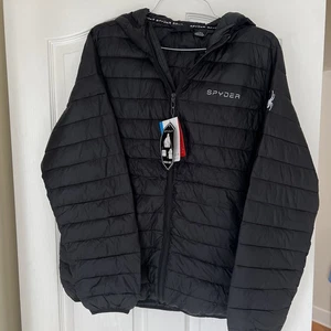 NWT Spyder Puffer Insulated Jacket Mens Large Full Zip Packable Black- Reg $169 - Picture 1 of 8