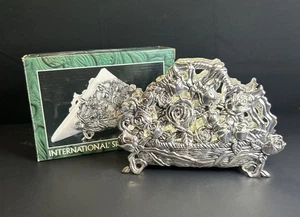 Servilletero floral rosa International Silver Co. placa de plata de colección NUEVO - Imagen 1 de 13