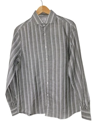 Brunello Cucinelli Men’s Linen Button-Down Shirt Gray White Stripe – Medium – Sp - Image 1 of 4