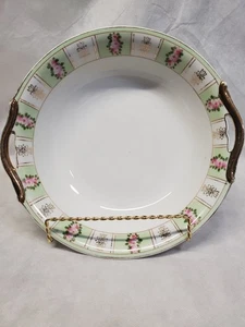 Nippon handbemalt mit 22 kt Gold 9,75" runde Porzellan Servierschale mit Griffen - Bild 1 von 6