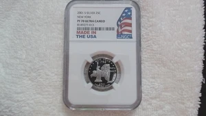 A PERFECT 2001 -S SILVER NEW YORK PF70 ULTRA CAM NGC QUARTER A $50.00 NGC VALUE! - Picture 1 of 10