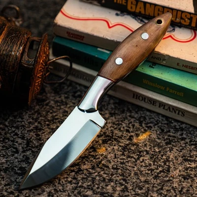 Готовый к подарку 7,7-дюймовый дамасский/стальной нож с накладным монтажом для охоты + кожаные ножны - Изображение 1 из 4