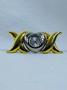 Vintage Timex Tischuhr Herz Liebe Motiv gold und silberfarben XoX braucht Batterie - Bild 1 von 7