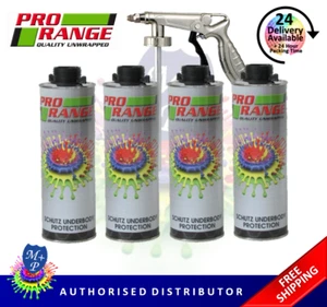 Pro Range Car Body Schutz Black x 4 Underseal 1 Litre Coating + Applicator Gun - Picture 1 of 4