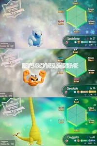 Pokemon Let's Go Pikachu & Eevee - Shiny Alolan Sandshrew Geodude Exeggutor 6IV - Picture 1 of 2