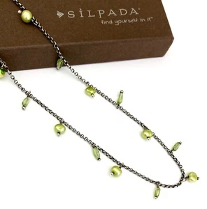 SILPADA Sterling PERIDOT & FRESHWATER GREEN PEARL Rolo Link Necklace~#N1373 - Picture 1 of 6