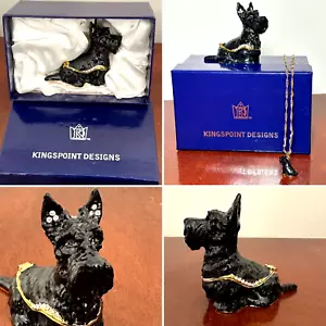 New KINGSPOINT Brass Enamel & Crystal Scottish Terrier Scottie Dog Trinket Box - Picture 1 of 18