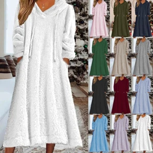 Ladies Hooded Fluffy Teddy Bear Fleece Fur Pocket Hoodies Jumper Dress Size 8-24 - Picture 1 of 16