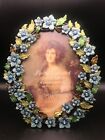 TWO'S COMPANY Rhinestone Blue Crystal Floral Garland Oval Picture Frame, 4