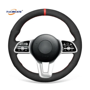 Cubierta de volante de gamuza negra para Benz W177 W205 C118 C257 W213 W463 #BIXB - Imagen 1 de 11