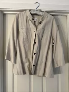 CJ Banks Blouse Womens 1X Red 3/4 Sleeve Linen Blend Button Shirt Shirring - Picture 1 of 7