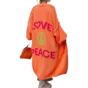 Love Peace Oversize Cardigan Staubtuch Bohemian Strickpullover Orange Large Neu ohne Etikett - Bild 1 von 9