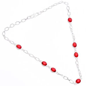 Lab Created Red Garnet Gemstone 925 Silver Handmade Necklace 19" ARN-709 - Picture 1 of 3