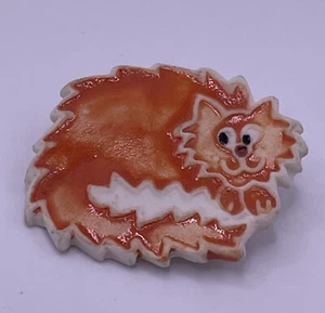 Broche Vintage Años 80 Naranja Atigrado Gato Cerámica Sombrero Solapa Solapa - Imagen 1 de 3