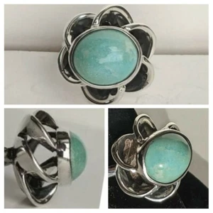 J Sotelo Sterling Silver Turquoise Ring 9.9g Sz 6.25 Turbine Blade Style Mount - Picture 1 of 12