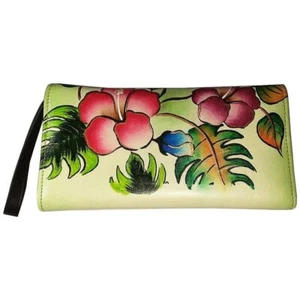 Swank Bags Leather Hand Painted Woman's Purse/Wallet, Flowers/Leaves, AB-HP-800 - Picture 1 of 6