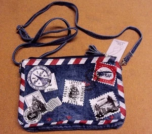 Women Stonewashed Blue Denim Jeans Handbag Shoulder Crossbody Bag 3 Compartment - Picture 1 of 6