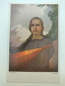 Volkslied, Mädchen mit Laute, Ludwig Fahrenkrog, ca. 20er Jahre, gelaufen - Bild 1 von 2