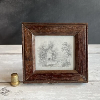 19th Century Miniature Pencil Drawing English Boat House C 1860 - Image 1 of 4