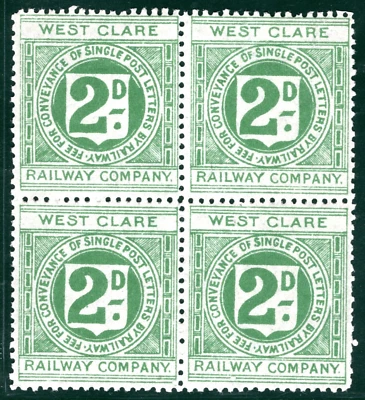 GB Ireland WCR Railway Letter Stamp 2d *WEST CLARE* (1891) BLOCK Mint MNH RSB161 - Image 1 of 4